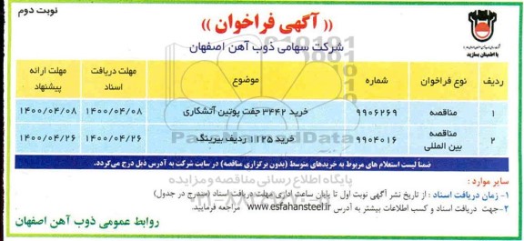 مناقصه خرید 3442 جفت پوتین آتشکاری ...- نوبت دوم 