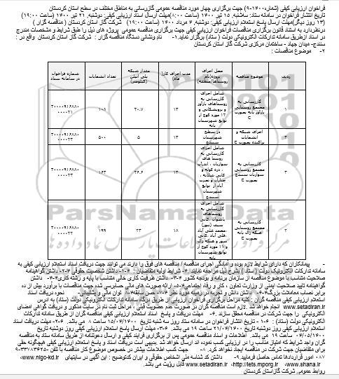 فراخوان ارزیابی کیفی، فراخوان ارزیابی کیفی مناقصه عمومی گازرسانی به مناطق مختلف