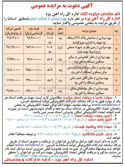 مزایده ،مزایده بهره برداری از ساختمان