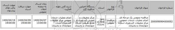 مناقصه عمومی یک مرحله ای انجام عملیات خدمات عمومی مرکز تحقیقات کشاورزی استان چهارمحال و بختیاری