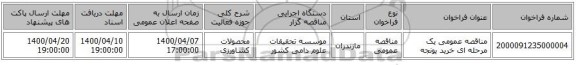 مناقصه عمومی یک مرحله ای خرید یونجه