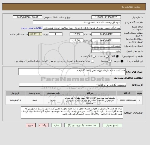استعلام ماسک سه لایه تائیدئه انرژی اتمی بالای 80 درصد 