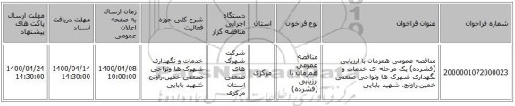 مناقصه عمومی همزمان با ارزیابی (فشرده) یک مرحله ای خدمات و نگهداری شهرک ها ونواحی صنعتی  خمین،راونج، شهید بابایی