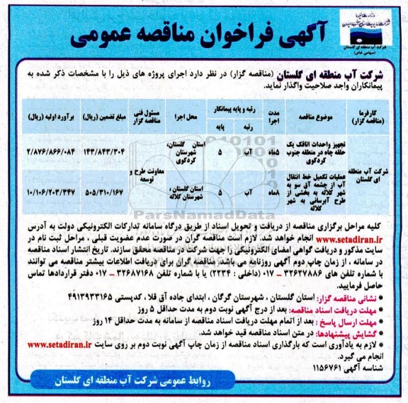مناقصه، مناقصه تجهیز و احداث اتاقک یک حلقه چاه و...