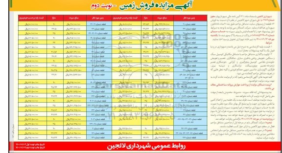 مزایده، مزایده فروش 83 قطعه از زمینهای سایت نوبت دوم 