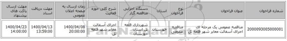 مناقصه عمومی یک مرحله ای اجرای آسفالت معابر شهر قلعه تل 