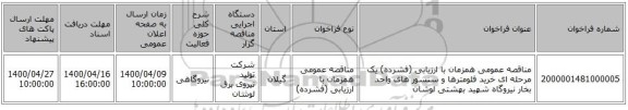 مناقصه عمومی همزمان با ارزیابی (فشرده) یک مرحله ای خرید فلومترها و سنسور های واحد بخار نیروگاه شهید بهشتی لوشان