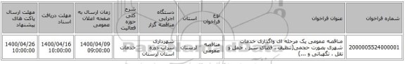 مناقصه عمومی یک مرحله ای واگذاری خدمات شهری بصورت حجمی(تنظیف ، فضای سبز ، حمل و نقل ، نگهبانی و ...)