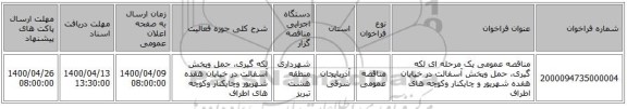 مناقصه عمومی یک مرحله ای لکه گیری، حمل وپخش آسفالت در خیابان هفده شهریور و چایکنار وکوچه های اطراف