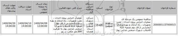مناقصه عمومی یک مرحله ای عملیات اجرایی پروژه احداث ، نصب تجهیزات ، راه اندازی و بهره برداری آزمایشی از فاز دوم تصفیه خانه فاضلاب شهرک صنعتی غذایی بهار