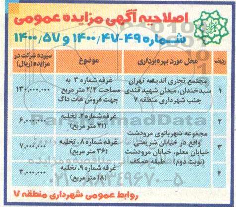 مزایده، اصلاحیه مزایده بهره برداری از  غرفه