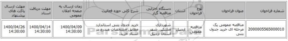 مناقصه عمومی یک مرحله ای خرید جدول بتنی