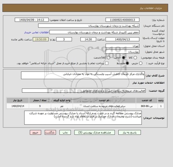 استعلام واگذاری مرکز خدمات کاهش آسیب وابستگی به مواد به معتادان خیابانی