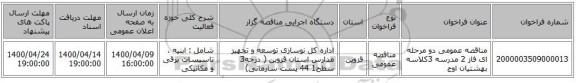 مناقصه عمومی دو مرحله ای فاز 2 مدرسه 3کلاسه بهشتیان اوج