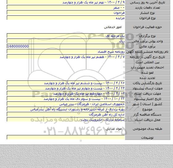 بهره برداری از غرفه آشپزخانه و رستوران ایستگاه راه آهن بندرعباس