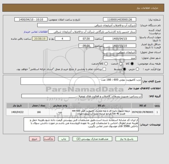 استعلام درب کامپوزیت بتونی 600 : 166 عدد