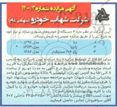 مزایده خودروهای سواری مازاد بر نیاز