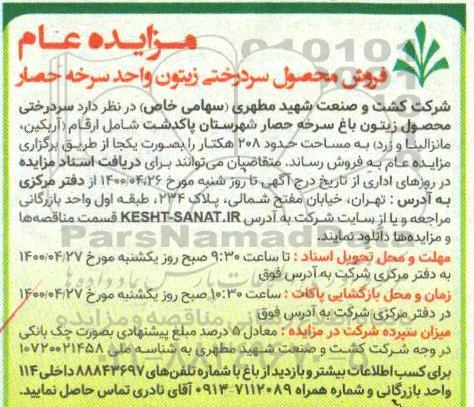 مزایده عام فروش محصول سردرختی زیتون 
