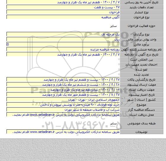 خرید لوله فولادی ۹۰۰ میلی¬متر با پوشش بیرونی و داخلی