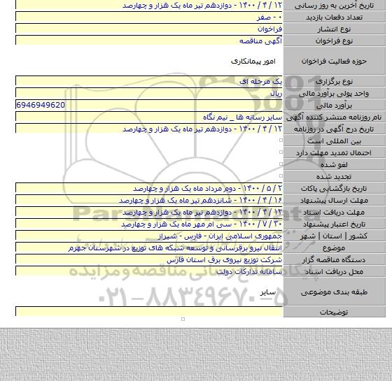 انتقال نیرو برقرسانی و توسعه شبکه های توزیع در شهرستان جهرم