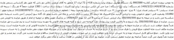 آگهی مزایده  یک دستگاه اتومبیل سواری پراید