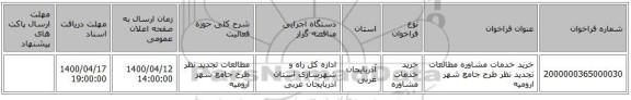 خرید خدمات مشاوره مطالعات تجدید نظر طرح جامع شهر ارومیه