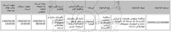 مناقصه عمومی همزمان با ارزیابی (فشرده) یک مرحله ای نگهداری جاری و اضطراری محورهای مواصلاتی استان ‏‏‏‏