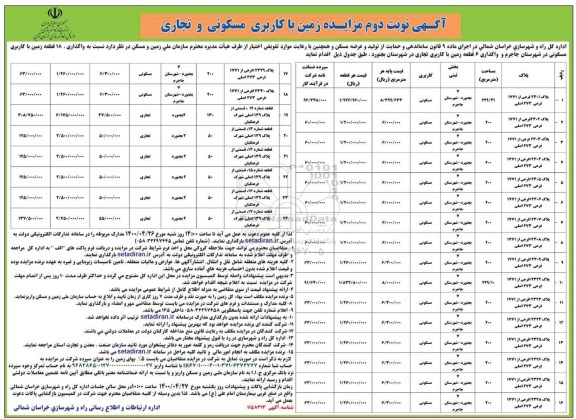 مزایده، مزایده زمین با کاربری مسکونی و تجاری- نوبت دوم 