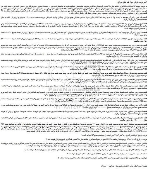 مزایده،مزایده فروش 18 قطعه زمین زراعی و مسکونی روستایی و زمین مغازه