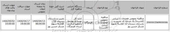 مناقصه عمومی همزمان با ارزیابی (فشرده) یک مرحله ای تخریب و بازسازی دبستان 12 کلاسه شهید عسکر حسین پور