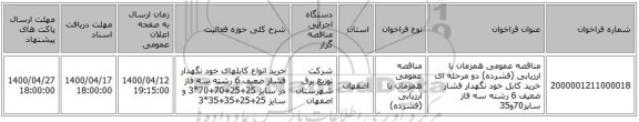 مناقصه عمومی همزمان با ارزیابی (فشرده) دو مرحله ای خرید کابل خود نگهدار فشار ضعیف 6 رشته سه فاز سایز70و35