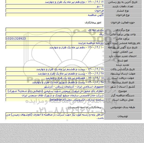 حفاری چاه عمیق در شهرک صنعتی شهید سلیمی (جابجایی چاه شماره۲ شهرک)