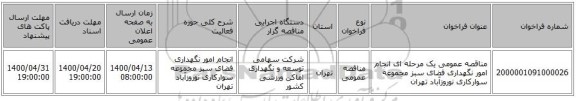 مناقصه عمومی یک مرحله ای انجام  امور نگهداری فضای سبز مجموعه سوارکاری نوروزآباد تهران 