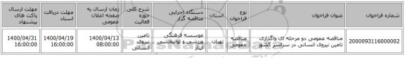 مناقصه عمومی دو مرحله ای واگذاری تامین نیروی انسانی در سراسر کشور