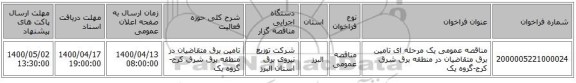 مناقصه عمومی یک مرحله ای تامین برق متقاضیان در منطقه برق شرق کرج-گروه یک