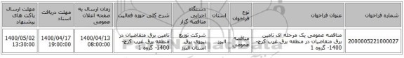 مناقصه عمومی یک مرحله ای تامین برق متقاضیان در منطقه برق غرب کرج-1400- گروه 1