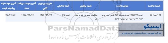 مناقصه خرید 4000000 عدد ماست 100 گرمی نیم چرب 
