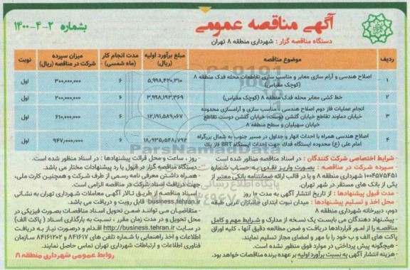 مناقصه اصلاح هندسی و آرام سازی معابر و مناسب سازی تقاطعات و 