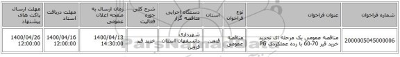 مناقصه عمومی یک مرحله ای تجدید خرید قیر 70-60 با رده عملکردی PG 
