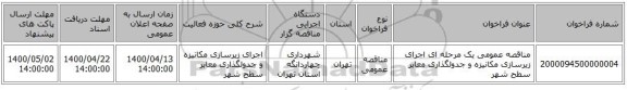 مناقصه عمومی یک مرحله ای اجرای زیرسازی مکانیزه و جدولگذاری معابر سطح شهر