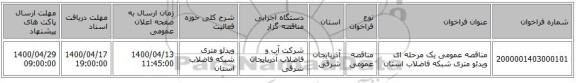 مناقصه عمومی یک مرحله ای ویدئو متری شبکه فاضلاب استان