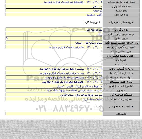 اجرای عملیات اژانس اتفاقات سرچهان۱۴۰۰۱۹۵۰