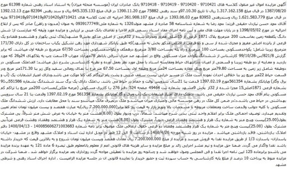 آگهی مزایده شش دانگ یکقطعه زمین بماسحت 200 مترمربع پلاک 1871 فرعی