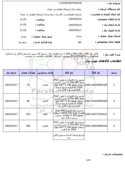 استعلام کابل برق