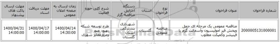 مناقصه عمومی یک مرحله ای  حمل وپخش قیر امولیسیون وآسفالت گرم با فینیشر وکمپکت مطلوب