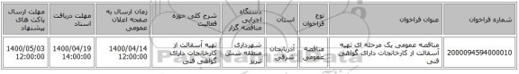 مناقصه عمومی یک مرحله ای تهیه آسفالت از کارخانجات دارای گواهی فنی