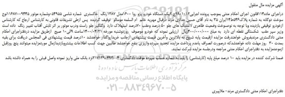 مزایده،مزایده فروش یک دستگاه خودرو پژو روا 1600مدل 1387رنگ خاکستری