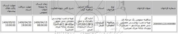 مناقصه عمومی یک مرحله ای تهیه و نصب نیوجرسی مفصلی بتنی محور پیرانشهر – تمرچین ( وروردی پایانه مرزی تمرچین)