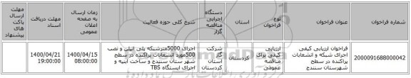 فراخوان ارزیابی کیفی اجرای شبکه و انشعابات پراکنده در سطح شهرستان سنندج