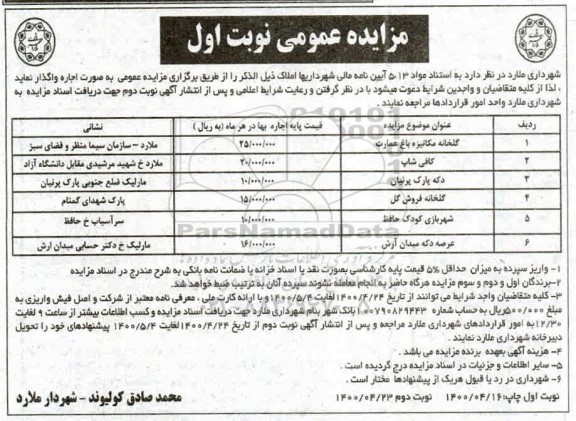 مزایده اجاره املاک